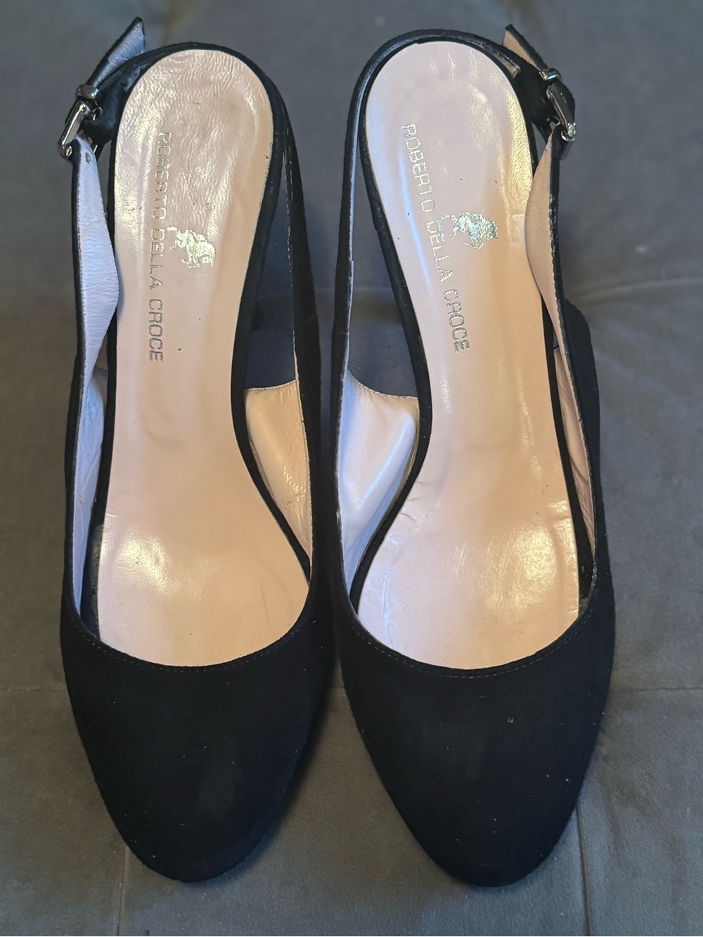 Black Italian Suede Slingback Heels